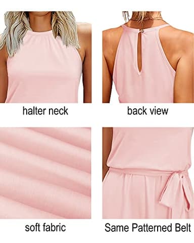 Newshows Women's 2025 Summer Dress Halter Casual Beach Vacation Outfits Hawaiian Dresses Ruffle Belted Sundress with Pockets(Pink, S) - Image 6