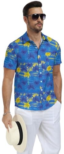 NITAGUT Mens Hawaiian Beach Shirt Retro Printed Summer Beach Short Sleeve Button Down Shirts with Pocket Blue,Coconut, Medium - Image 4