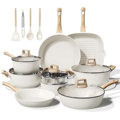 Bazova 24 Pcs Pots and Pans Set Non Stick Ceramic Cookware Set,Healthy Non Toxic Kitchen Cookware Sets with Large Capacity,Induction Compatible,PFAS/PTFE/PFOA/PFOS Free,Cream White - Image 1