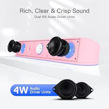 Redragon GS560 RGB Desktop Soundbar, 2.0 Channel Computer Speaker with Dynamic Lighting Bar Audio-Light Sync/Display, Touch-Control Backlit with Volume Knob, USB Powered w/ 3.5mm Cable, Pink - Image 4