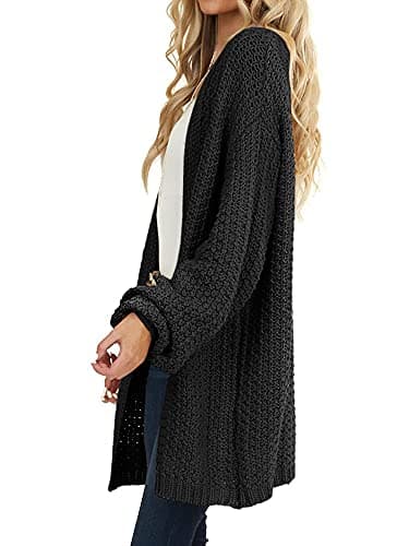 Maroway Cardigans for Women Loose Lightweight Sweater Coat Black - Image 3