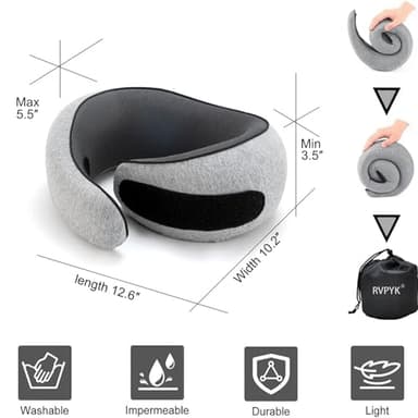 RVPYK Travel Neck Pillow for Airplanes, 100% Pure Memory Foam Travel Pillow, 360° Support Ergonomic Design, Portable Airplane Pillow with Washable Cover, Perfect for Airplanes, Car & Office - Image 4