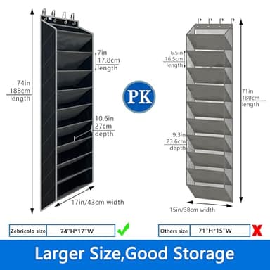 zebricolo shoe organizer,70 Pounds Large Capacity,20-30-Pair over the door shoe organizer,10 Tiers shoe rack for closet,New upgrade Anti-scratch heavy duty hook and Bamboo material Baffle, Black/Grey - Image 2