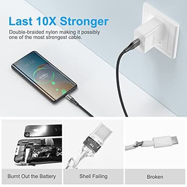 USB to USB C Cable,3Pack 10ft Premium Nylon Braided Fast Charging,3A Rapid Charger Cord,Long Type C to A Cable Compatible with Samsung Galaxy S22 S21 S20 S10 S9 S8 Plus,Note 20 10 9 8,LG V50 V40 - Image 8