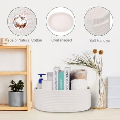 BOSROTY Small Woven Basket with Gift Bags and Ribbons, Empty Baby Gift Baskets for Kids Women Men, Shelf Storage, Small Cat Dog Pet Toy Boxes, 13”x 9”x 5.5”, White - Image 5