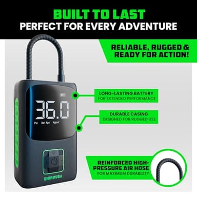 Rhino USA Tire Inflator Portable Air Compressor (150 PSI) Upgraded Air Pump for Car Tires with Digital Pressure Gauge - Best Mini Air Pump for Bike Tires with Dual LCD Screen (Black & Green) - Image 3
