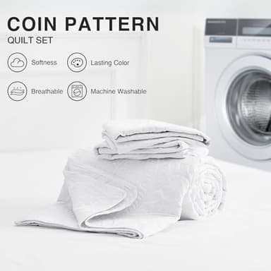 Love's cabin Quilts for Queen Bed White Bedspreads - Soft Bed Summer Quilt Lightweight Microfiber Bedspread- Modern Style Coin Pattern Coverlet for All Season - 3 Piece (1 Quilt, 2 Pillow Shams) - Image 4