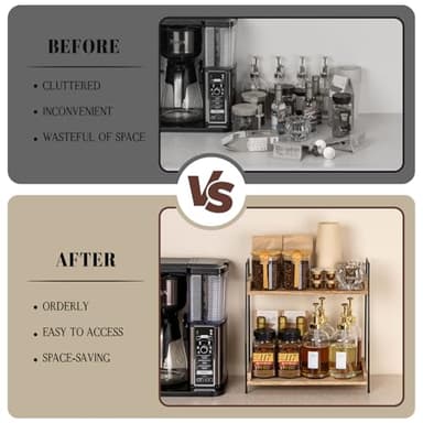 ANBOXIT Countertop Coffee Station Organizer, 2 Tier Wooden Shelf for Coffee Bar Accessories, Condiment Storage Caddy for Kitchen, Home, Office - Brown - Image 4