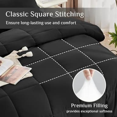 JOLLYVOGUE California King Comforter Set, Ultra-Soft Bed in a Bag Cal King Size 7 Pieces, Oeko-TEX Certified Bedding Set with Down Alternative Comforter, Sheets, Pillowcases & Shams, Black - Image 3