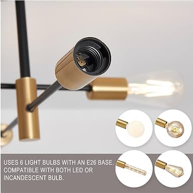 OUREDEEY Sputnik Chandelier - 6-Light Semi Flush Mount Ceiling Light Fixture,Mid Century Modern Hanging Light Fixtures,Black and Gold Chandeliers for Dining Room Bedroom Living Room Kitchen - Image 6