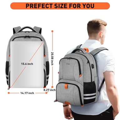 Ytonet Gym Backpack For Men Women, Backpack for Men with Shoe Compartment, Water Resistant Workout Sports Bag with USB Port Fit 15.6 Inch Laptop, Gym, Sports, Camping, Hiking, Grey - Image 4