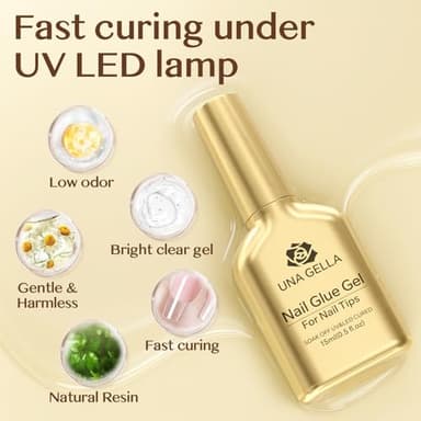 UNA GELLA 6 in 1 Gel Nail Glue for Clear Acrylic Nails Tips, 15ml UV Nail Glue Long Lasting Super Strong Brush for Base Coat, Clear Fake Nails, and Soft Gel Tips Lamp Curing Required - Image 4