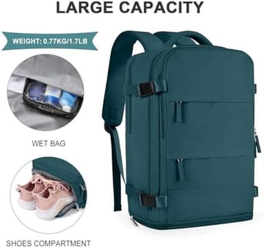 coowoz Travel Backpack For Women Men,Carry On Backpack,Hiking Backpack Waterproof Outdoor Sports Rucksack Casual Daypack Travel Essentials(Peacock Blue - Image 6
