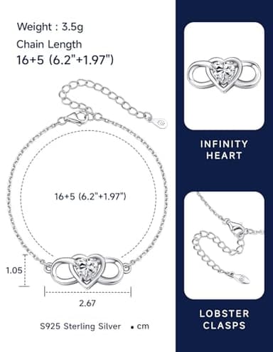 MomentWish Love Heart Bracelet, 1Carat Moissanite Bracelet for women, D Color VVS1 Moissanite 925 Sterling Silver Charm Bracelets - Image 7