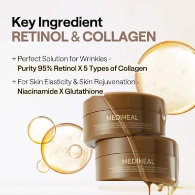 Mediheal Retinol Collagen Under Eye Patches - Korean Hydrogel Eye Pads (60 patches) with 95% Retinol & 5 Micro Collagen. Nourishing & Non Irritating Eye Gel Mask. Sealing Cap & Spatula Included. - Image 7
