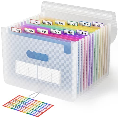 ABC life 12 Pockets Accordion File Organizer Expanding File Folders, Portable Monthly Bill Receipt Document Organizer, Expandable Accordian Filing Folder Letter A4 Size, Colored Tabs (Blue) - Image 1