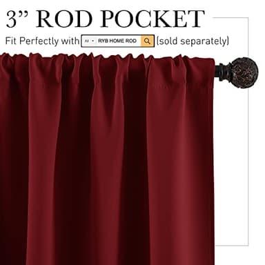 RYB HOME Small Window Curtains - Room Darkening Windows Coverings Light Block Energy Efficiency Solid Drapes for Bedroom Kitchen Dining Kids Nursery Cafe, W 42 x L 45, Burgundy Red, 2 Panels - Image 3