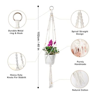 Kicovitifa Macrame Plant Hanger, 4 Pack Plant Hanger Indoor, Hanging Planters for Indoor Plants Pots, Handmade Macromay Hanging Planters Holder for Boho Home Décor (Style-3) - Image 2