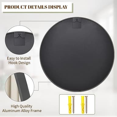 BEAUTYPEAK 20 Inch Round Mirror, Metal Frame Circle Mirror, Wall Mounted for Entryway, Bathroom, Vanity, Living Room, Black - Image 4