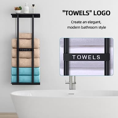 STWWO Bathroom Towel Storage Rack, Towel Racks for Bathroom Wall Mounted 30 inch with Shelf Can Holds 6 Large Towels, Wall Towel Rack for Rolled Towels, Black - Image 6