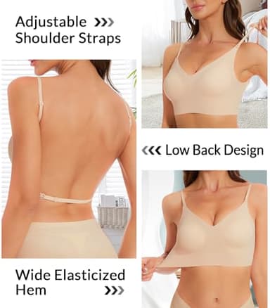 Seamless Low Back Bra Wireless Padded Bralette Thin Straps Comfort Halter Backless Cross Multiway Convertible Bras, Nude, S - Image 3