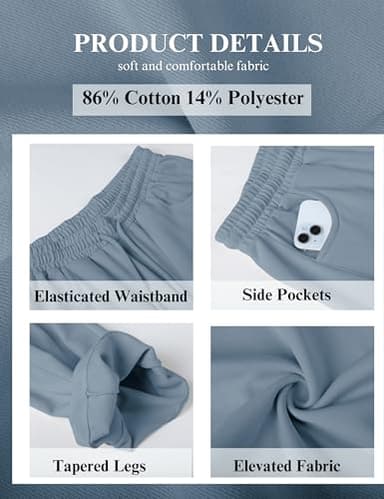 SeekMe Women's Barrel Leg Sweatpant Drawstring Elastic Waisted Wide Leg Pants Casual Cotton Palazzo Trousers with Pockets (0009-DustyBlue-S) - Image 4
