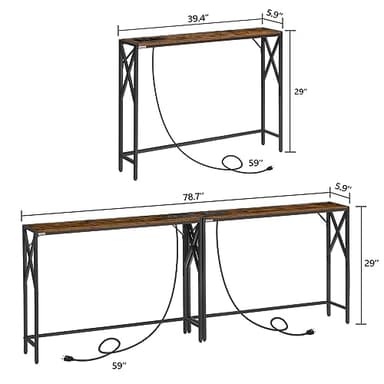 MAHANCRIS 78.7'' Narrow Sofa Table with Charging Station, 2 Pack Skinny Console Table, Long Entryway Hallway Couch Table with Power Outlets, Rustic Brown CTHR151E01S2 - Image 3