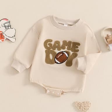 VISGOGO Newborn Infant Baby Boy Girls Oversized Romper Game day Sweater Onesie Coming Home Outfit Neutral Clothes (Khaki-Game day, 6-12 Months) - Image 3