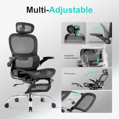 Ergonomic Ofice Chair with Adaptive BackrestSGS Class 4 Gas Clylinder and Flip-Up Armrests,Breathable Mesh, Adiustable Headres - Image 6