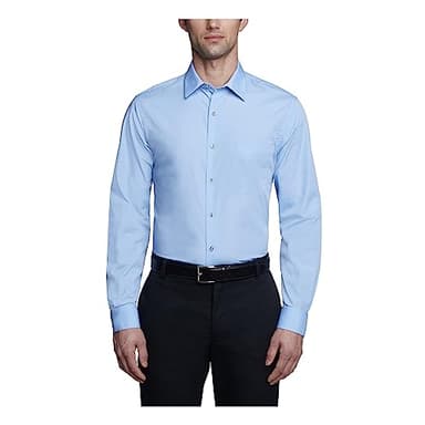 Van Heusen Men's Dress Shirt Fitted Poplin Solid, Cameo Blue, 15.5" Neck 34"-35" Sleeve - Image 1