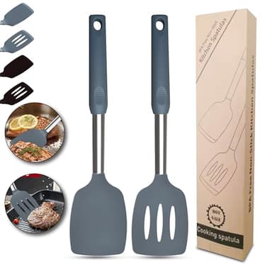 NAMAPRODX Silicone Spatulas set for kitchen use : Heat Resistant Turner & Slotted Silicone Spatula for Cooking, Non Toxic Kitchen Utensils, Ideal kitchen spatula turner for Eggs & Pancakes (Gray) - Image 1