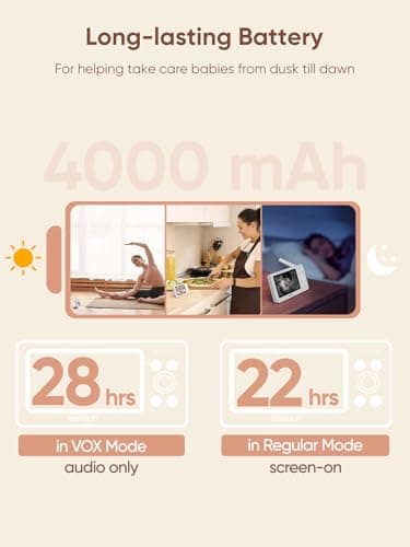 bonoch 4.3" Baby Monitor with 2 Cameras, 720p Split Screen Monitor with Camera and Audio, 28hour Battery, Video Baby Monitor No WiFi, VOX Mode, 2 Way Audio, Auto Night Vision, 2X, 3X, 4X Zoom - Image 5