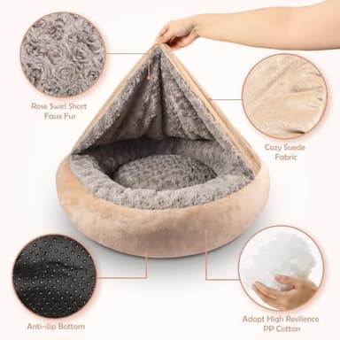 JOEJOY Small Dog Cat Bed With Hooded Blanket, Cozy Cuddler Luxury Puppy Pet Donut Round Calming Anti-Anxiety Burrow Cave - Anti-Slip Bottom, Machine Washable, 23 Inch - Image 3