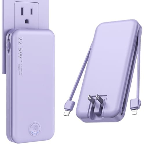 Nusyddy Portable Charger with Built in Cable and AC Wall Plug, USB C Power Bank 12000mAh 22.5W Super Fast Charging, Lightweight Portable Phone Charger Travel Battery Pack for iPhone, ect - Image 1
