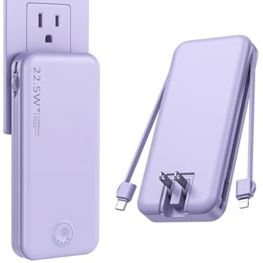 Nusyddy Portable Charger with Built in Cable and AC Wall Plug, USB C Power Bank 12000mAh 22.5W Super Fast Charging, Lightweight Portable Phone Charger Travel Battery Pack for iPhone, ect - Image 1