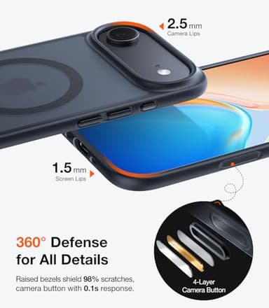 TORRAS for iPhone Air Case, Stronger Magnetic & Thin Fit with MagSafe, Shockproof Slim Case for iPhone 17 Air with Camera Control & Colorful Button, Mil-Grade Drop Tested, Translucent Matte Black - Image 5
