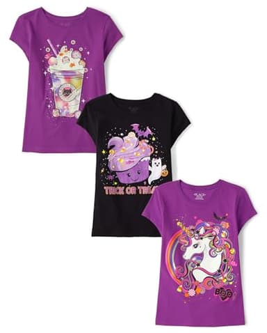 The Children's Place,Girls,All Holidays Short Sleeve Graphic T-Shirts,Multipacks,Unicorn/Shake/Trick Or Treat 3-Pack,Medium - Image 1