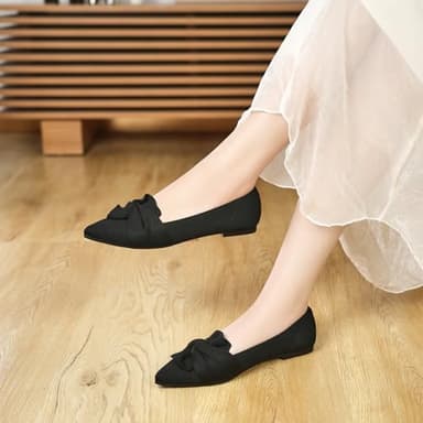 HIULYCENCE Women's Flats Shoes Pointed Toe Ballet Flats with Bow Comfortable Knit Dressy Flats Black US8 - Image 8