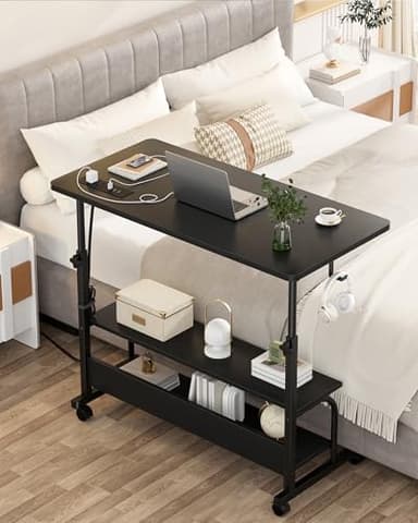 Armocity Height Adjustable Standing Desk with Power Outlets, 32" Manual Stand Up Desk with Storage Shelves Small Mobile Rolling Computer Desk Portable Laptop Table with Wheels for Home Office, Black - Image 7