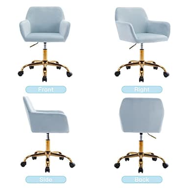 KCC Velvet Office Desk Chair, Comfy Swivel Modern Leisure Armchair with Wheels, Upholstered Comfy Velvet Fabric Makeup Chair Height Adjustable for Teens Women Girls Elegant Home Office, Baby Blue - Image 7