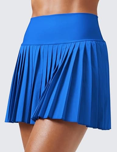 CRZ YOGA Women's High Waisted Pleated Tennis Skirts with Pockets Tummy Control Casual Liner A Line Workout Golf Skorts Sparkle Blue Medium - Image 4