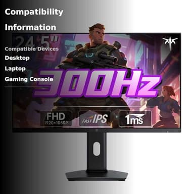KTC 24.5 Inch 300Hz Gaming Monitor, FHD 1080P 240Hz Fast IPS Monitor, HDR, FreeSync, DisplayPort x1 HDMI x2, 119% sRGB, Height/Pivot/Tilt Adjustment, VESA Support, H25Y7 - Image 3