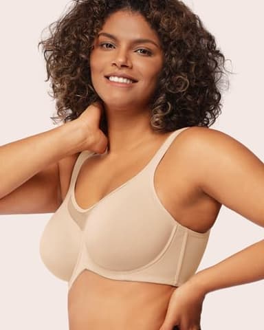 HSIA Minimizer Bras for Women Plus Size, Full Coverage Coolcomfort T Shirt Unlined Bra with Underwire for Heavy Breast, Light Beige 44DDD - Image 2