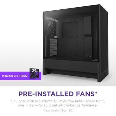 NZXT H5 Flow 2024 - Compact ATX Mid-Tower PC Gaming Case - High Airflow - 2 x 120mm Fans Included - 360mm Front & 240mm Top Radiator Support - Cable Management System - Tempered Glass - Black - Image 6