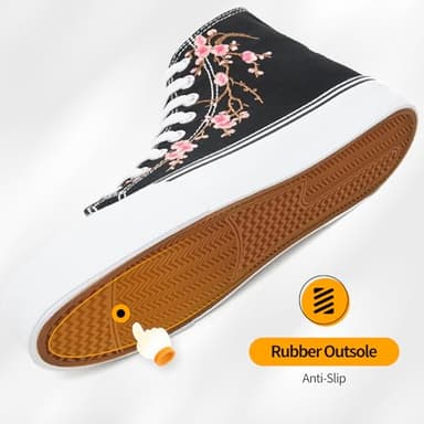 ZGR Womens High Top Canvas Sneakers,Black White Embroidery Canvas Shoes for Women,Fashion Casual Tennis Walking Shoes(Black&Red Embroidery.US7) - Image 4