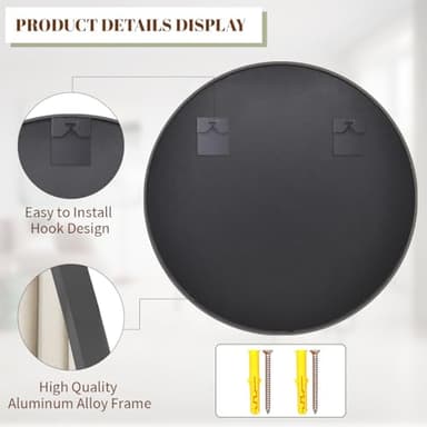 BEAUTYPEAK 30 Inch Round Mirror, Metal Frame Circle Mirror, Wall Mounted for Entryway, Bathroom, Vanity, Living Room, Black - Image 4