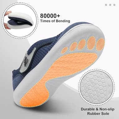 LeIsfIt Womens Wide Toe Box Shoes Adjustable Diabetic Walking Shoes Breathable Barefoot Zero Drop Sneakers for Arthritis Edema Swollen Feet Navy Size 7 - Image 5