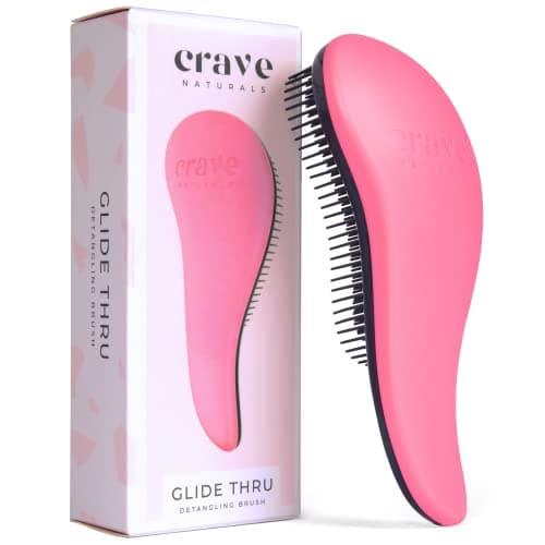 Crave Naturals Glide Thru Hair Brush - Detangler Brush for Curly, Straight, Wet or Dry Hair - Gentle Detangling Brushes for Adults, Kids, Toddlers - Hair Accessories for Women, 7.5x3 - Pink - Image 1