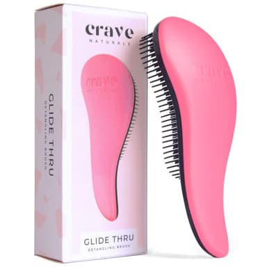 Crave Naturals Glide Thru Hair Brush - Detangler Brush for Curly, Straight, Wet or Dry Hair - Gentle Detangling Brushes for Adults, Kids, Toddlers - Hair Accessories for Women, 7.5x3 - Pink - Image 1