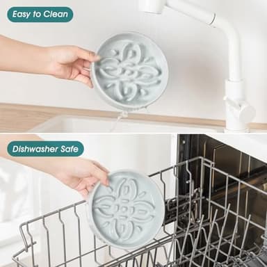 vancasso Ceramic Slow Feeder Dog Bowls, Puzzle Dog Food Bowls with Floral Maze, Anti -Slip Pet Food Dish for Small Breed, 0.6 Cups, Grayish Cyan - Image 5